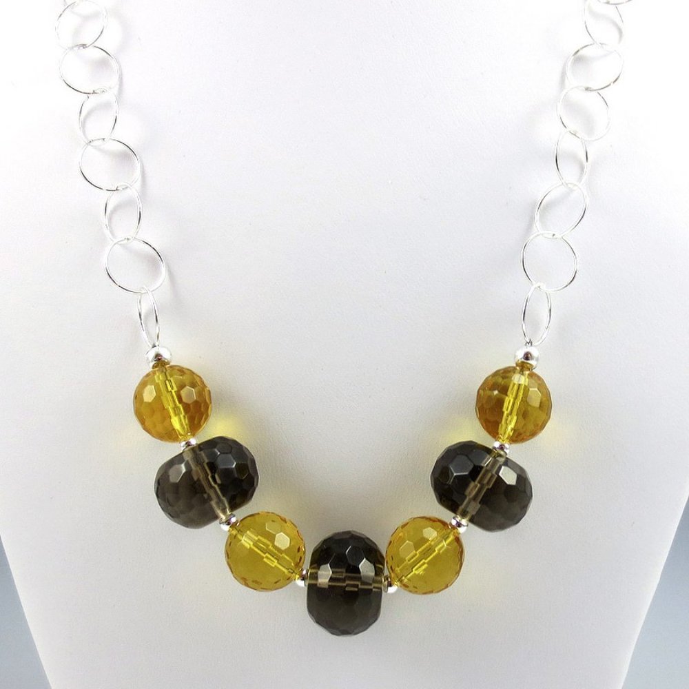 Smoky/Crystal Quartz and Sterling Silver Necklace